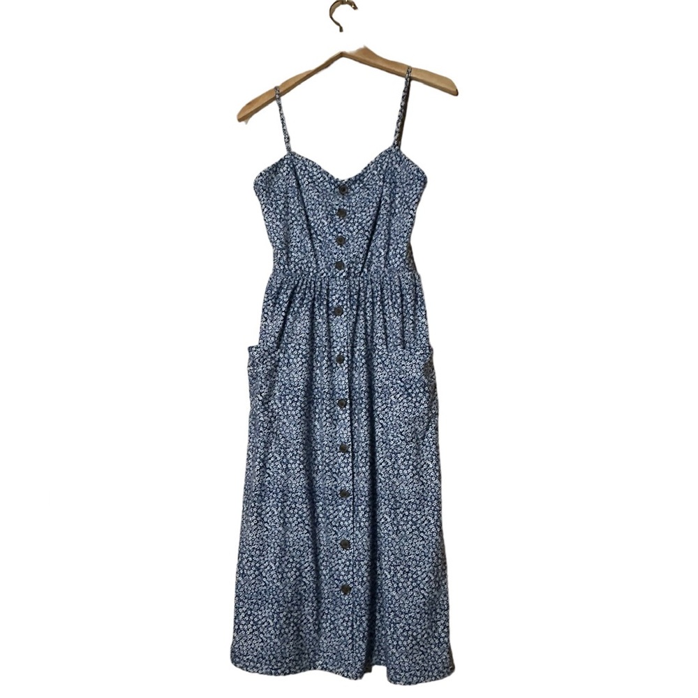 ANGASHION Faux Button Down Spaghetti Strap Ditsy Floral Sundress with Pockets